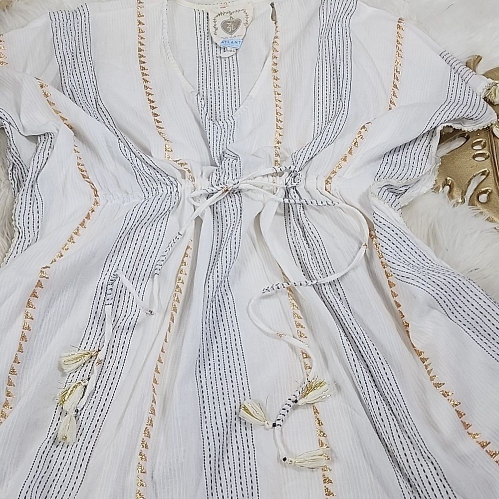 Swimsuit Cover~up with Metallic Thread Detail & Drawstring